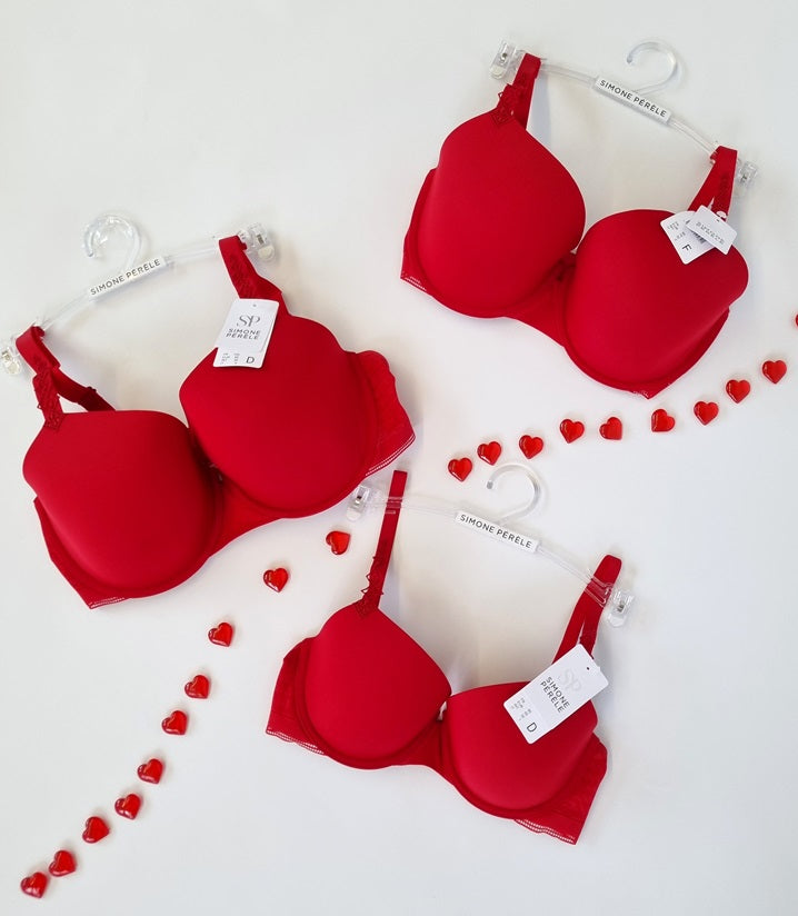Red Bra Simon Perele Red Rose Bra Underwire Adjustable straps Full Spacer cups 30, 32, 34, 36, 38