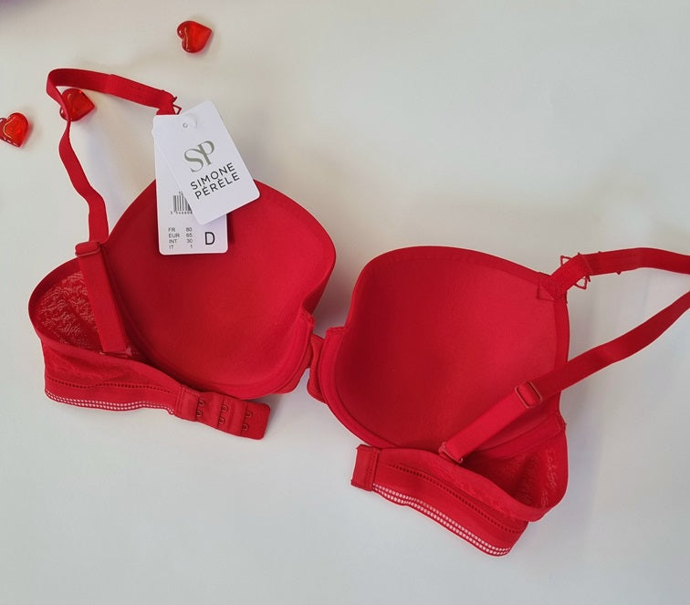 Red Bra Simon Perele Red Rose Bra Underwire Adjustable straps Full Spacer cups 30, 32, 34, 36, 38