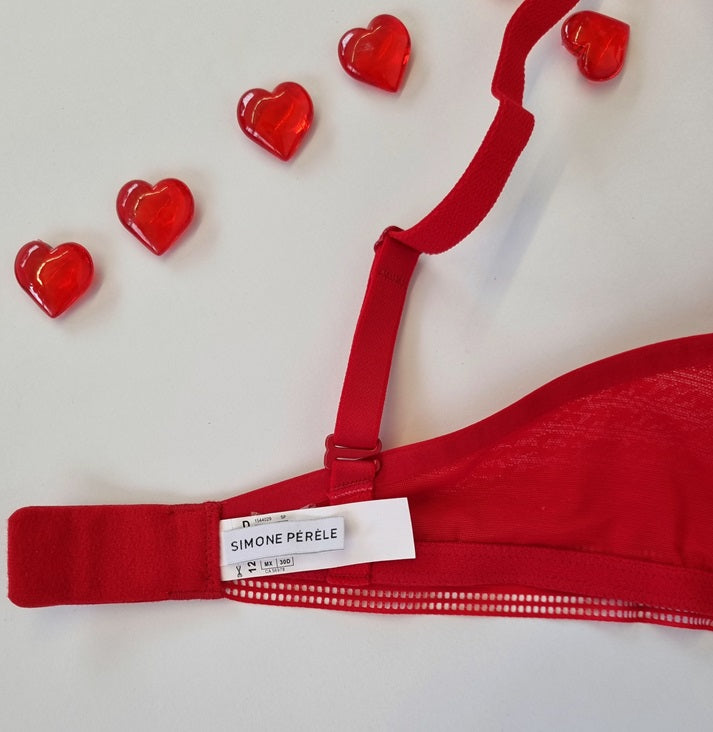 Red Bra Simon Perele Red Rose Bra Underwire Adjustable straps Full Spacer cups 30, 32, 34, 36, 38