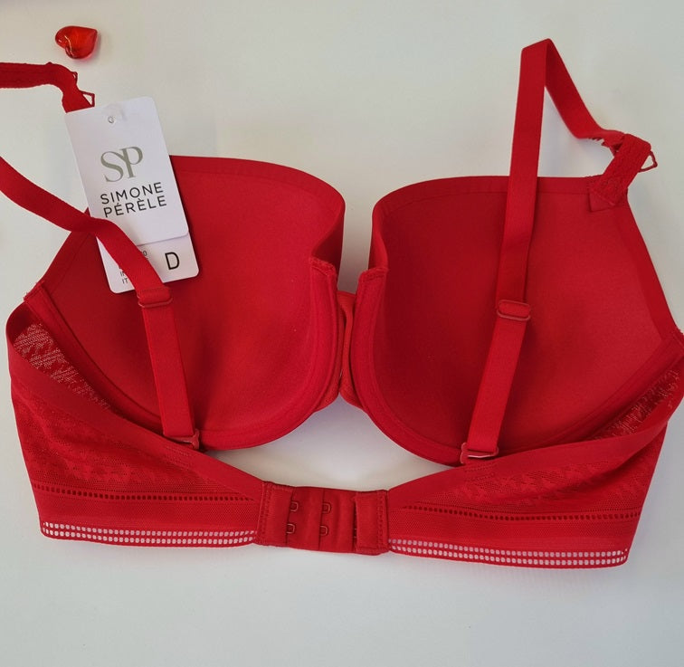 Red Bra Simon Perele Red Rose Bra Underwire Adjustable straps Full Spacer cups 30, 32, 34, 36, 38