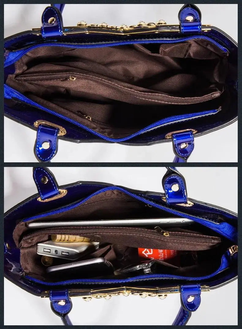 Patent Leather Shoulder Tote Handbag for Women