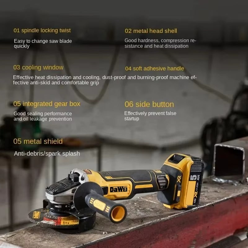 DAWEI DCG405 125mm Flat Head Angle Grinder Bare Tool 18V Brushless