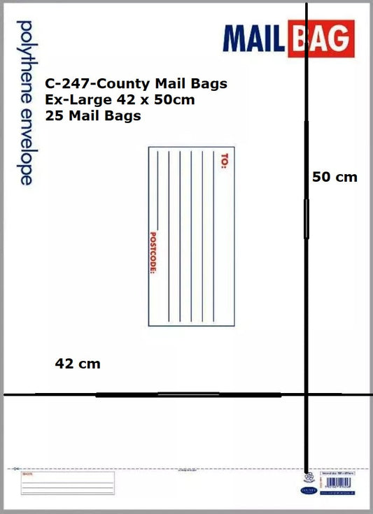 Mail Bags County Polythene Mail Bags envelopes 25 x Ex Large Polythene Mail Bags 42 x 50cm