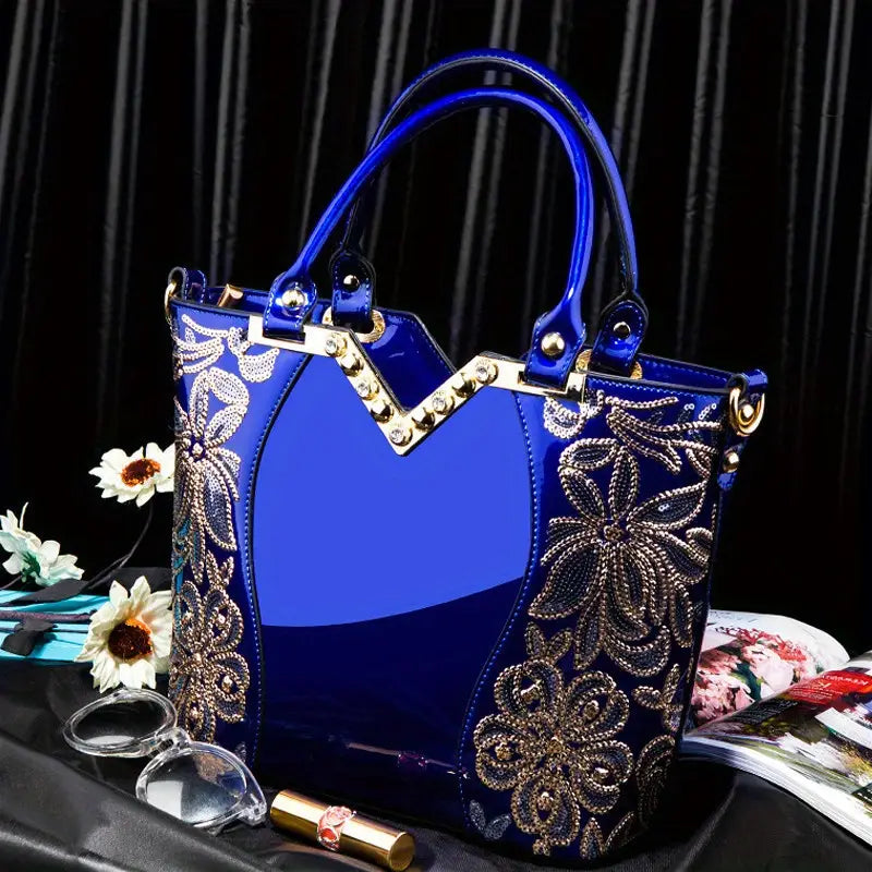 Patent Leather Shoulder Tote Handbag for Women