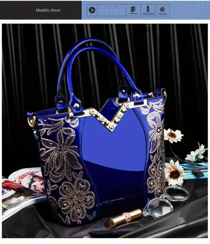 Patent Leather Shoulder Tote Handbag for Women
