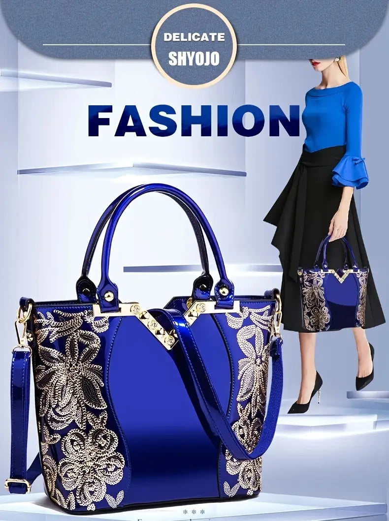 Patent Leather Shoulder Tote Handbag for Women