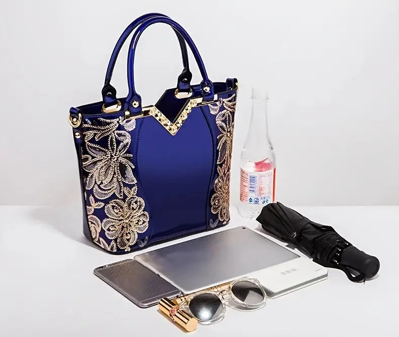 Patent Leather Shoulder Tote Handbag for Women