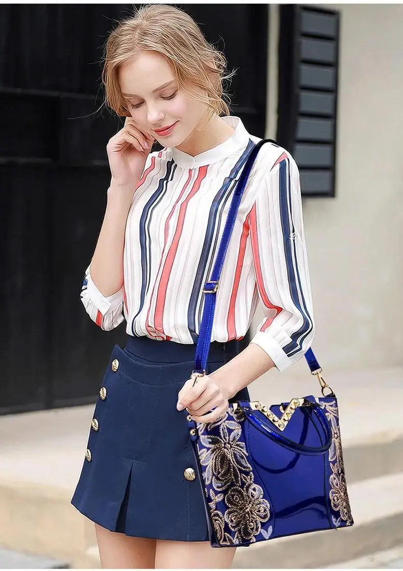 Patent Leather Shoulder Tote Handbag for Women