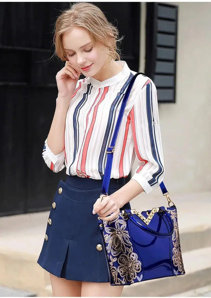 Patent Leather Shoulder Tote Handbag for Women