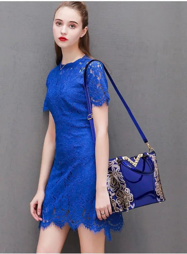 Patent Leather Shoulder Tote Handbag for Women