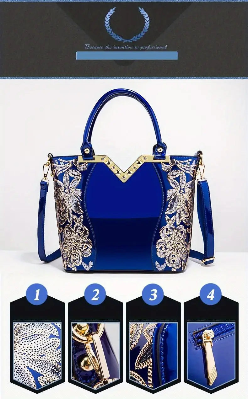 Patent Leather Shoulder Tote Handbag for Women