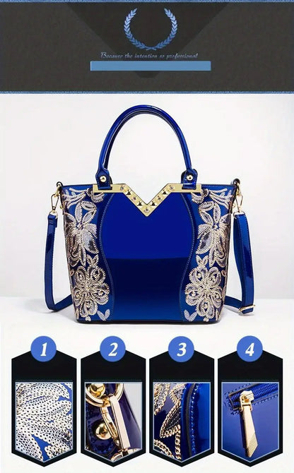Patent Leather Shoulder Tote Handbag for Women