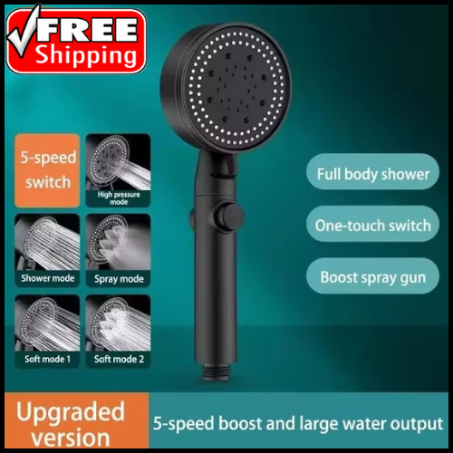 High Pressure Bath Shower Head 5 Mode Large Chrome Handset Head Saving