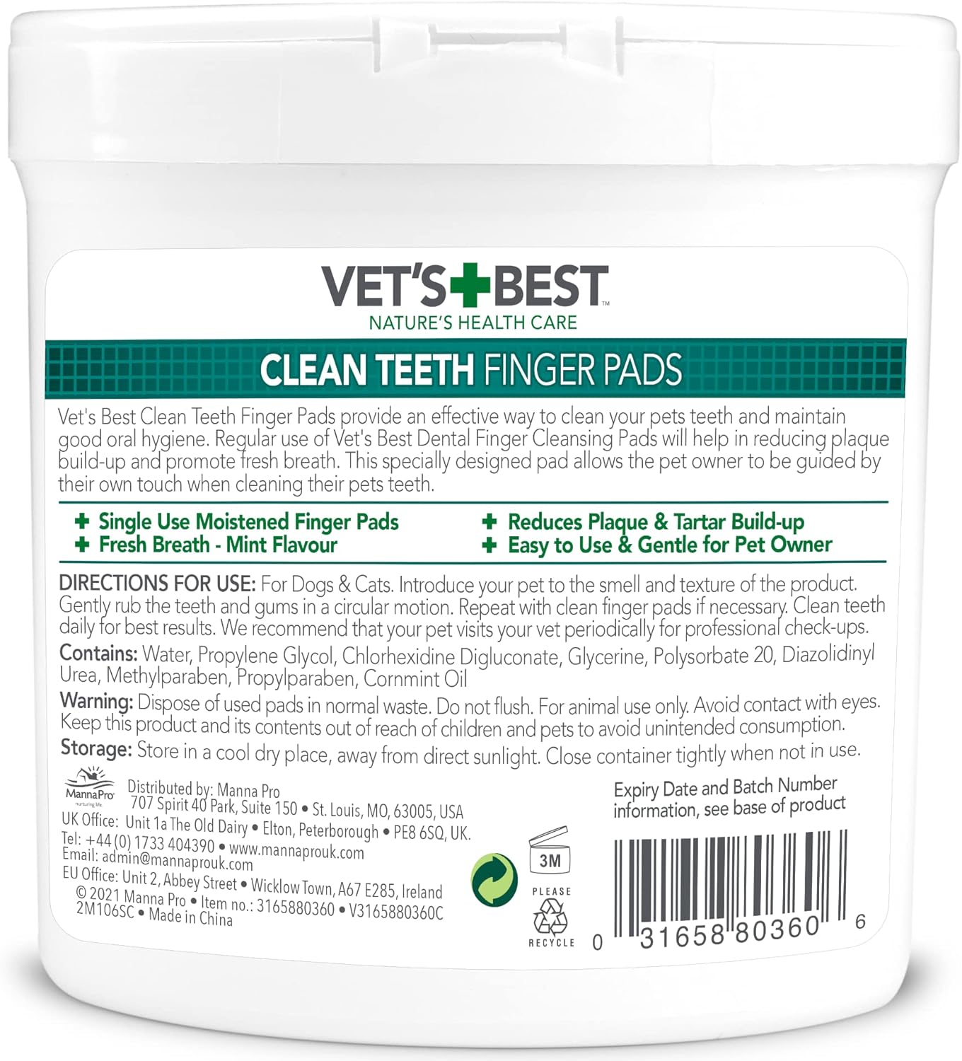 Vet's Best Dental Care Finger Wipes Reduces Plaque Teeth Cleaning 50 Wipes