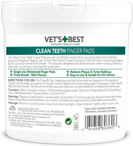 Vet's Best Dental Care Finger Wipes Reduces Plaque Teeth Cleaning 50 Wipes