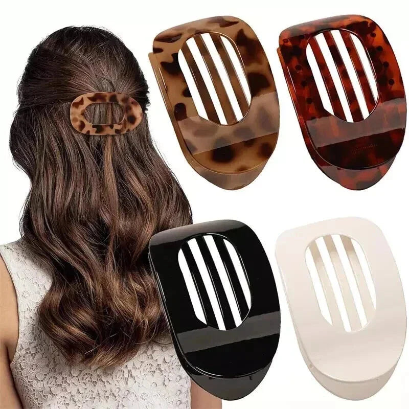 4PCS Flat Hair Clips for Thick Thin Hair, Round Lay Down Claw Clips for Women, Random colour