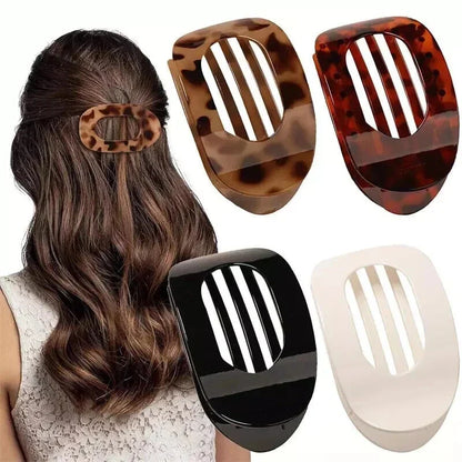 4PCS Flat Hair Clips for Thick Thin Hair, Round Lay Down Claw Clips for Women, Random colour